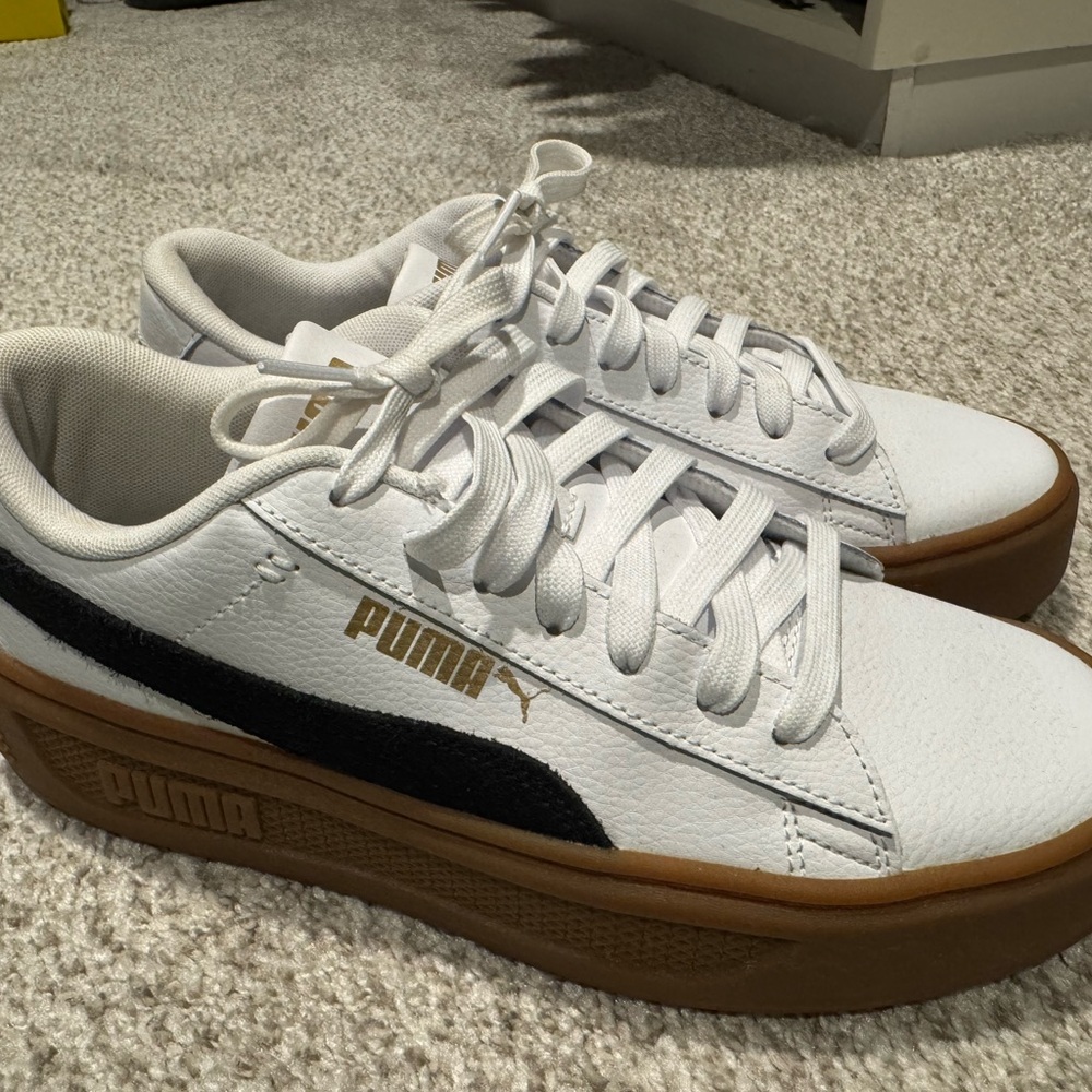 PUMA Women's Leather Sneakers - White, Black, and Gold
